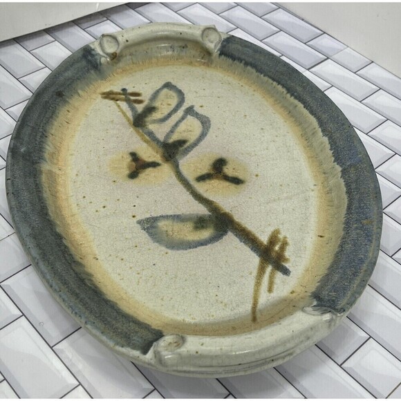Vintage 1987 Studio Art Pottery Stoneware Tray Japanese Style Salt Glaze Signed - Picture 5 of 14